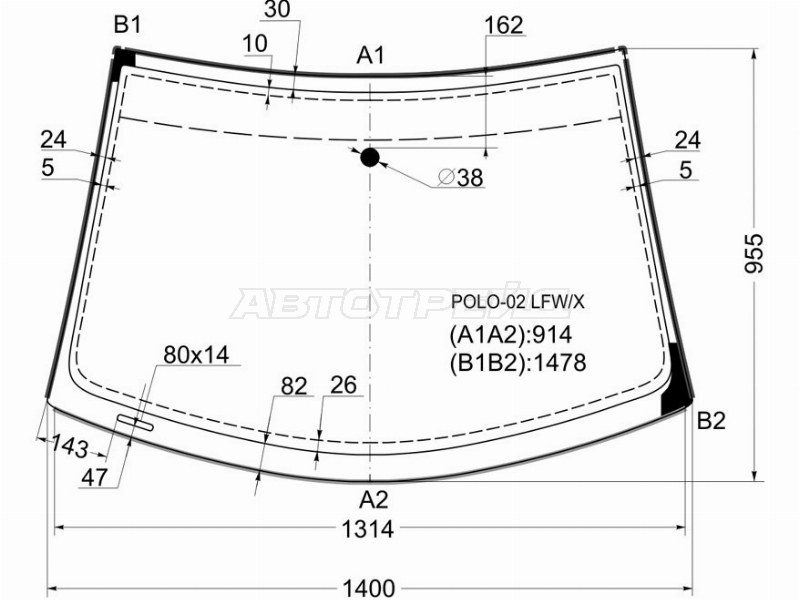 Стекло лобовое (Молдинг) Volkswagen Polo 01-09
