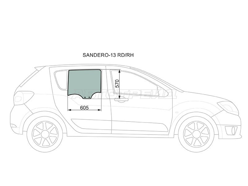 Стекло боковое опускное (Сзади / Справа / Цвет зеленый) Renault Logan 14-22 / Sandero 14-22