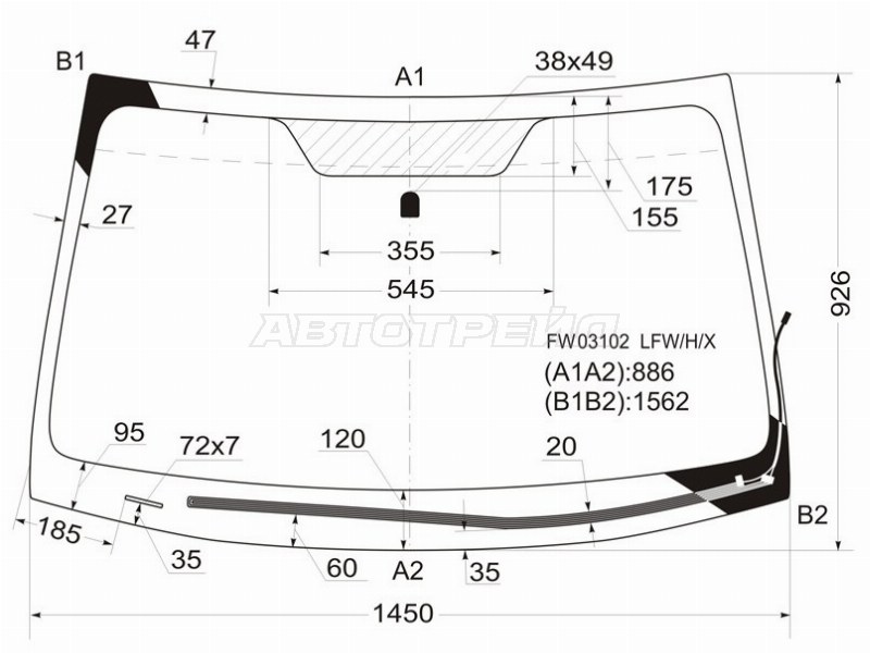 Стекло лобовое (Обогрев щеток) Subaru Legacy 09-15 / Outback 09-15