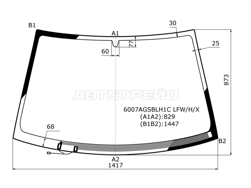 Стекло лобовое (Обогрев щеток) Nissan Almera Classic 06-12