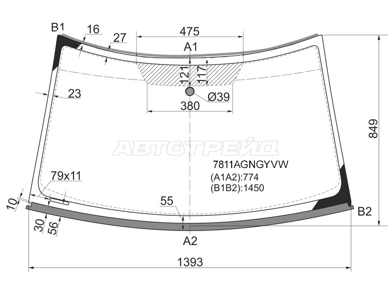 Стекло лобовое (Молдинг) Skoda Fabia 07-15 / Praktik 06-15
