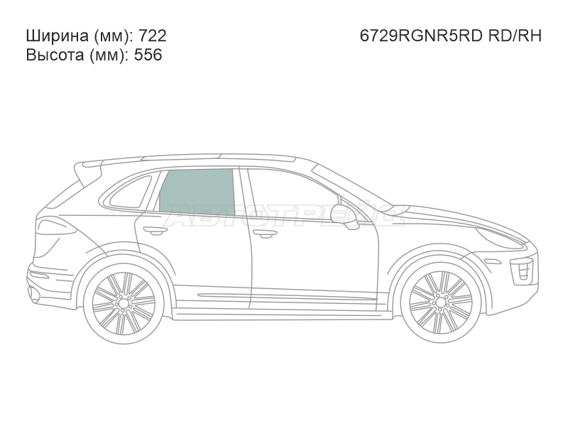 Стекло боковое опускное (Сзади / Справа / Цвет зеленый) Porsche Cayenne 10-18