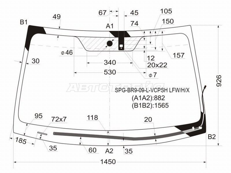 Стекло лобовое (Обогрев щеток / Датчик дождя) Subaru Legacy 09-15 / Outback 09-15