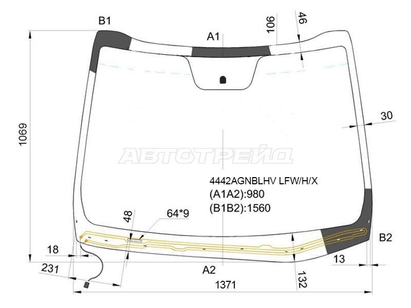 Стекло лобовое (Обогрев щеток) Kia Ceed 12-18