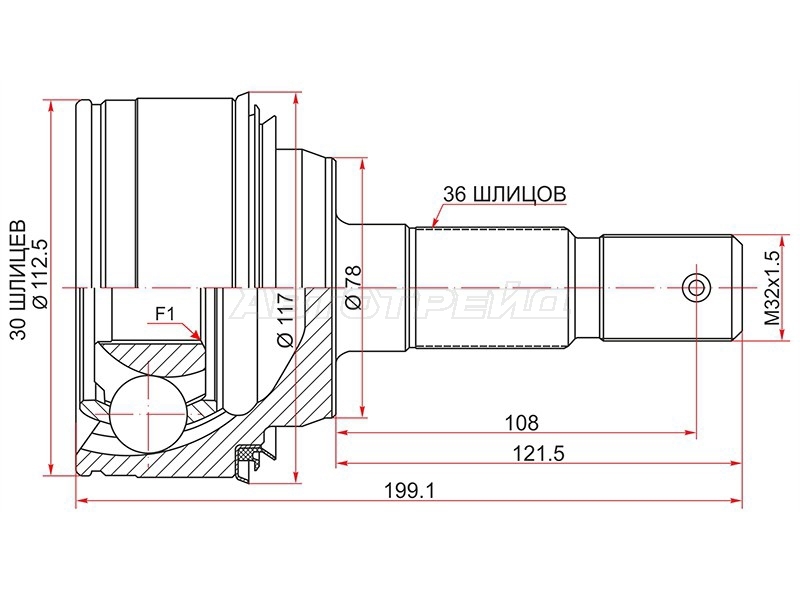 Шрус (Спереди / Наруж) Toyota Land Cruiser (J200,J300) 07- / Lexus LX 07-23