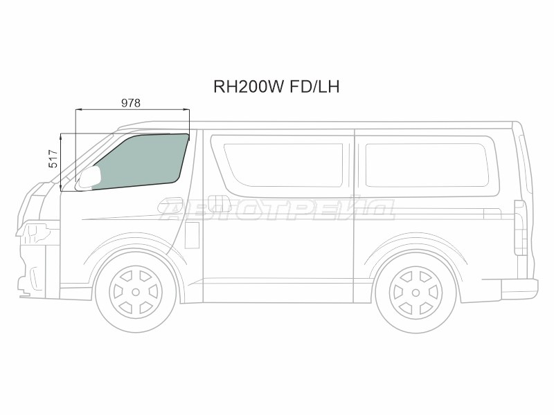 Стекло боковое опускное (Спереди / Слева / Цвет зеленый) Toyota Hiace 04-20