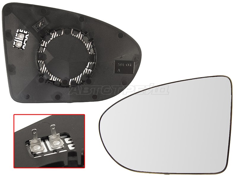 Полотно зеркала Nissan Qashqai 06-13 / Qashqai+2 08-14 (Слева / Обогрев / сферическое)