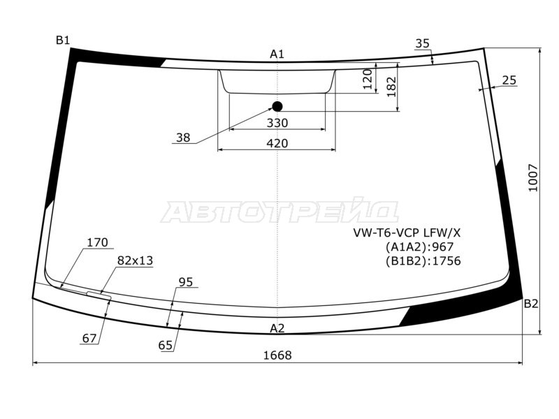 Стекло лобовое Volkswagen Transporter 15- / California 15-22