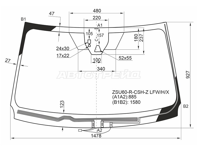 Стекло лобовое (Обогрев щеток / Камера / Датчик дождя) Toyota Harrier (XU60) 13-17