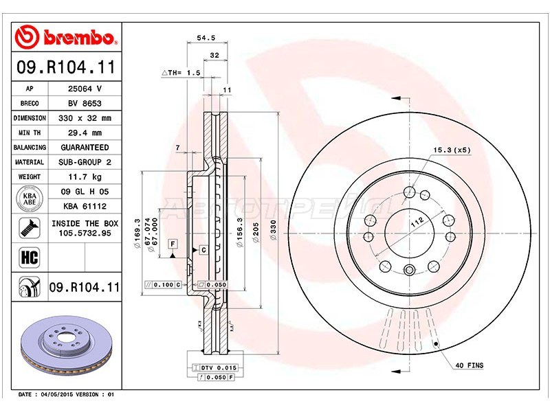 Диск тормозной (Спереди) Mercedes-Benz M-Class 05-11 / R-Class 05-13