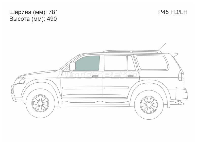 Стекло боковое опускное (Спереди / Слева / Цвет зеленый) Mitsubishi L200 96-06 / Pajero Sport 96-08