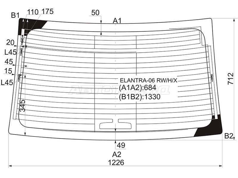 Стекло заднее (Цвет зеленый / Обогрев / Антенна) Hyundai Elantra 06-12 / Avante 06-11