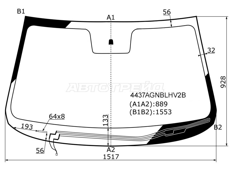 Стекло лобовое (Обогрев щеток) Kia Sorento 09-21