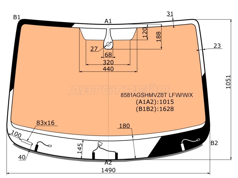 Стекло лобовое (Обогрев полный / Датчик дождя / Молдинг) Volkswagen Caddy 15-20