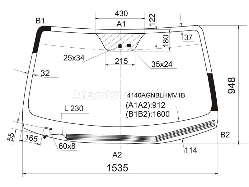 Стекло лобовое (Обогрев щеток / Датчик дождя) Hyundai ix55 06-13 / Veracruz 06-15