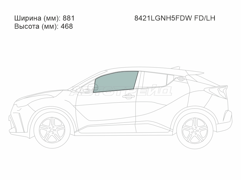 Стекло боковое опускное (Спереди / Слева / Цвет зеленый / Крепления) Toyota C-HR 16-23