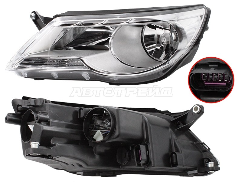 Фара Volkswagen Tiguan 06-11 (Слева / Галоген / С электрокорректором)
