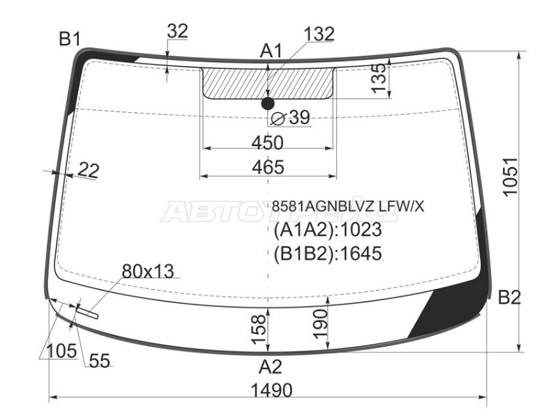 Стекло лобовое (Молдинг) Volkswagen Caddy 03-20