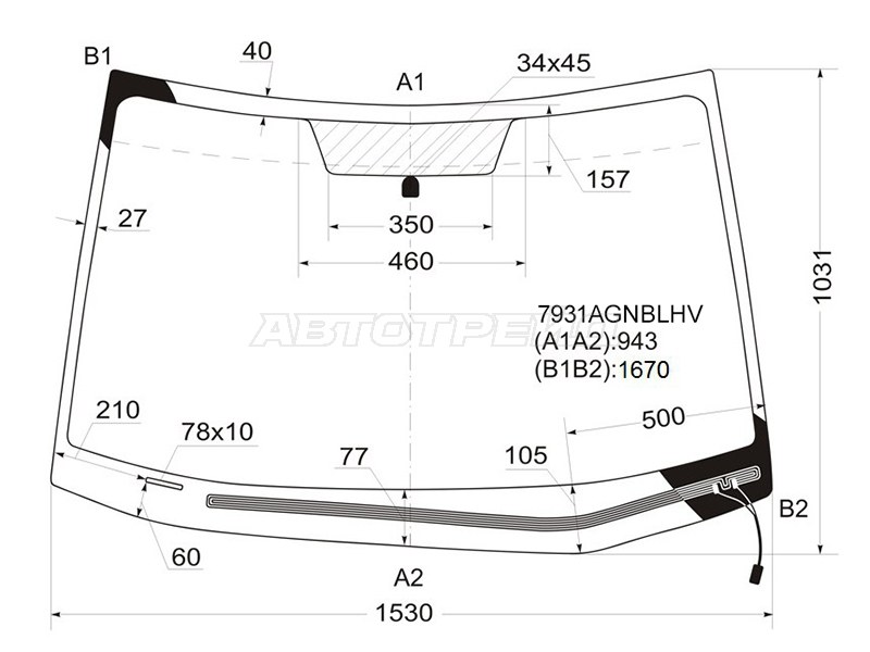 Стекло лобовое (Обогрев щеток) Subaru B9 Tribeca 04-14 / Tribeca 07-14