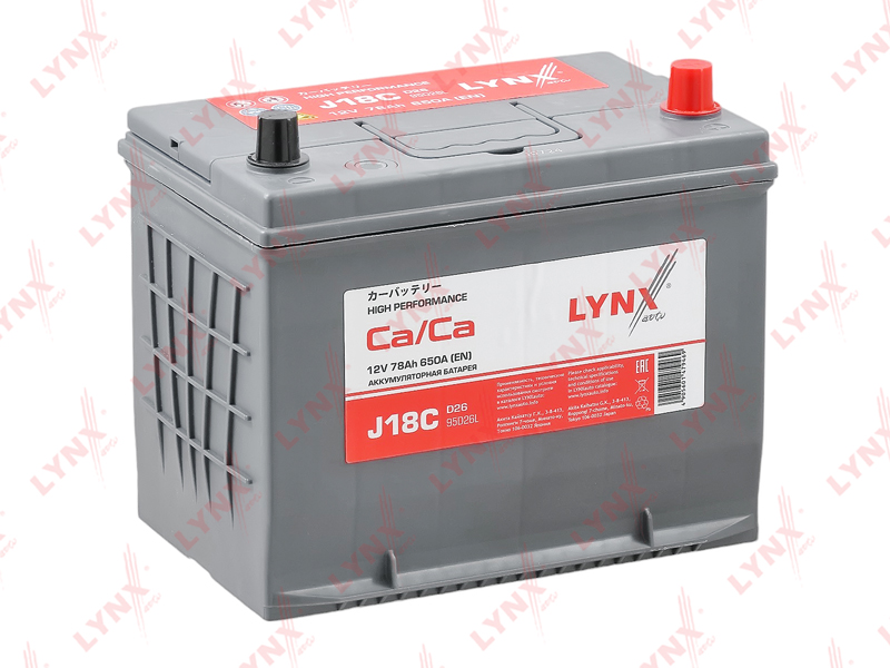Аккумулятор 78 Ah, 650 A, обратная, 260X172X220, JIS 95D26L