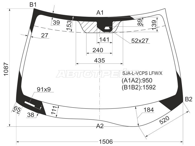 Стекло лобовое (Датчик дождя) Acura RL 04-10 / Honda Legend 04-12