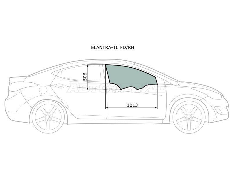 Стекло боковое опускное (Спереди / Справа / Цвет зеленый) Hyundai Elantra 10-16 / Avante 10-15