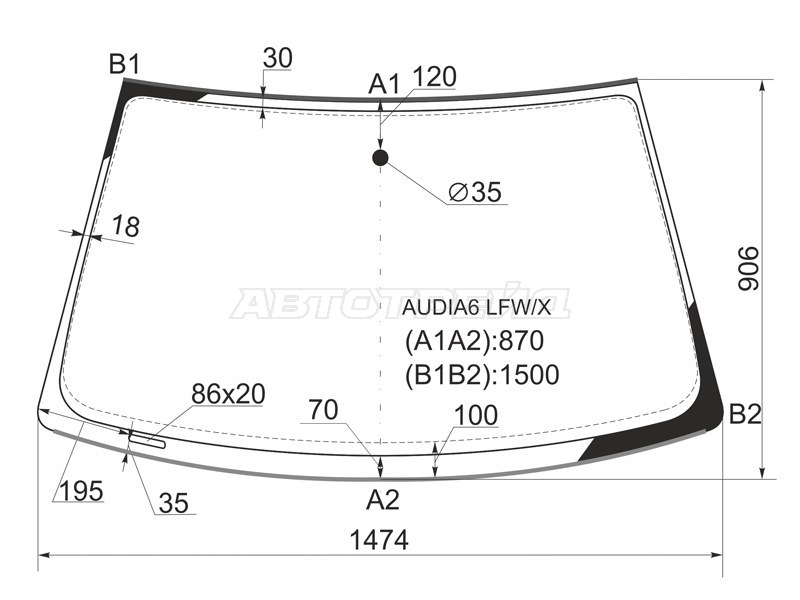 Стекло лобовое (Молдинг / 4D SED) Audi A6 97-05