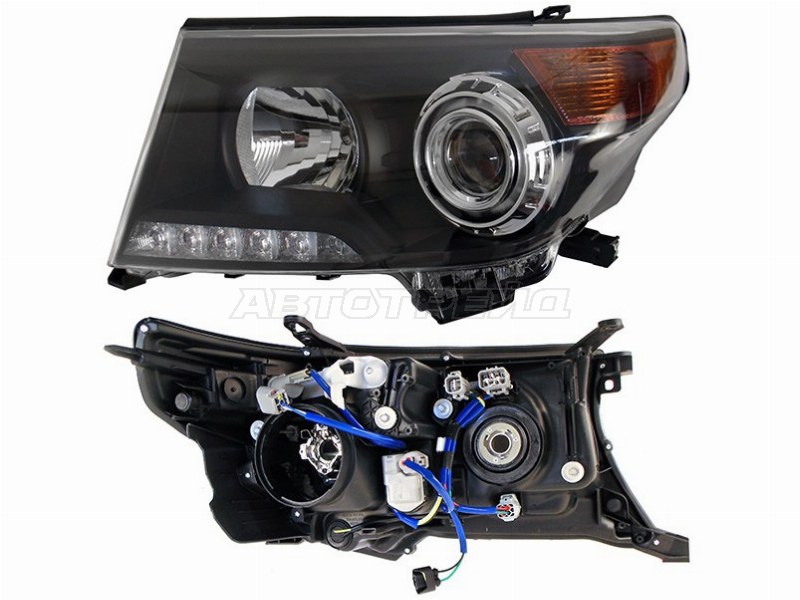 Фара Toyota Land Cruiser (J200) 07-15 (Слева / Ксенон / Галоген / ДХО / С электрокорректором / черная Brownstone)