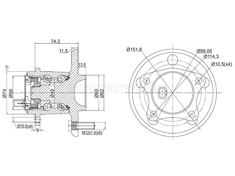 Ступичный узел Toyota Camry (XV30,XV40) 01-11 / Lexus ES 01-12 (Справа / Сзади)
