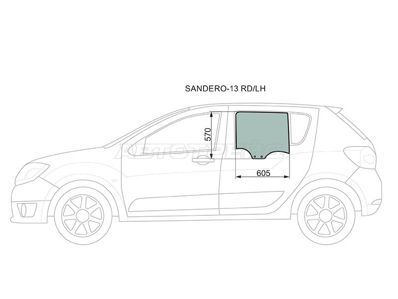 Стекло боковое опускное (Сзади / Слева / Цвет зеленый) Renault Logan 14-22 / Sandero 14-22