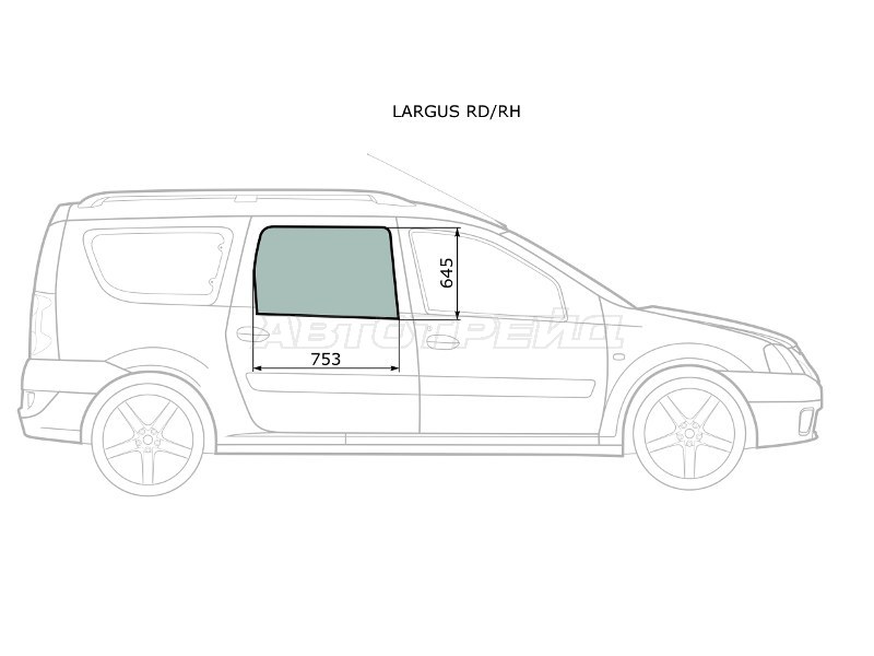 Стекло боковое опускное (Сзади / Справа / Цвет зеленый) LADA Largus 12-21 / Dacia Logan 04-08