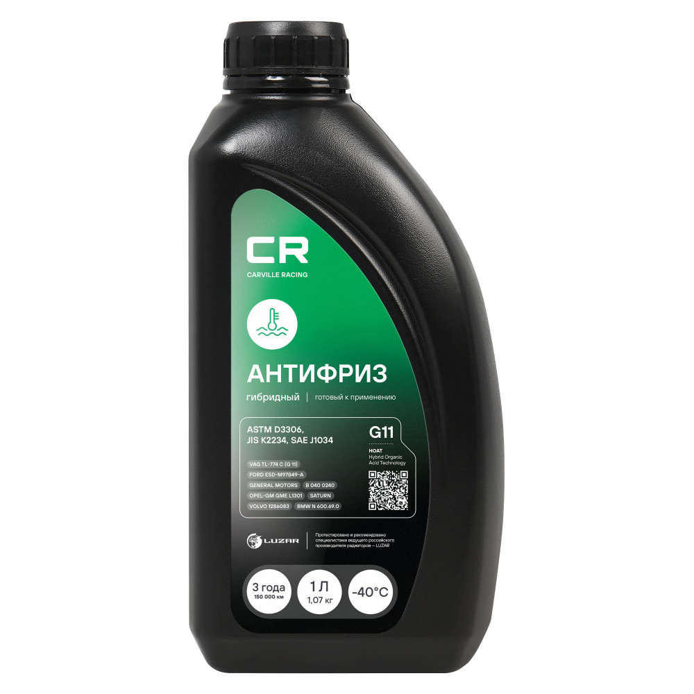 Антифриз, готовый раствор CR G11 гибридн. флоур., зеленый -40°С, 1л/1.07кг