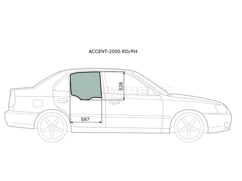 Стекло боковое опускное (Сзади / Справа / Цвет зеленый) Hyundai Accent 99-12 / Verna 00-06