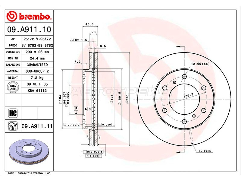 Диск тормозной (Спереди) Mitsubishi Pajero 99-20 / Montero 06-