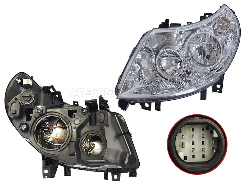 Фара Peugeot Boxer 06-14 / Citroen Jumper 06-14 (Слева / Галоген / С электрокорректором / Белый разъём 8конт)
