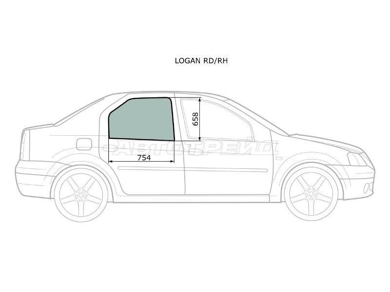 Стекло боковое опускное (Сзади / Справа / Цвет зеленый) Renault Logan 04-16 / Dacia Logan 04-08