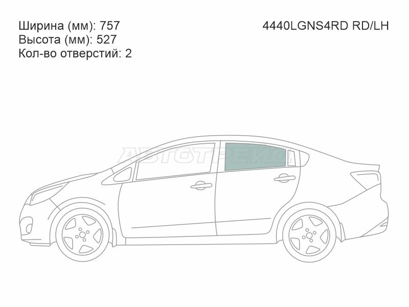 Стекло боковое опускное (Сзади / Слева / Цвет зеленый) Kia Rio 11-17