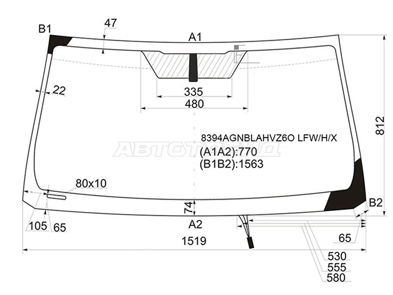 Стекло лобовое (Обогрев щеток / Антенна) Toyota Land Cruiser Prado (J150) 17-24