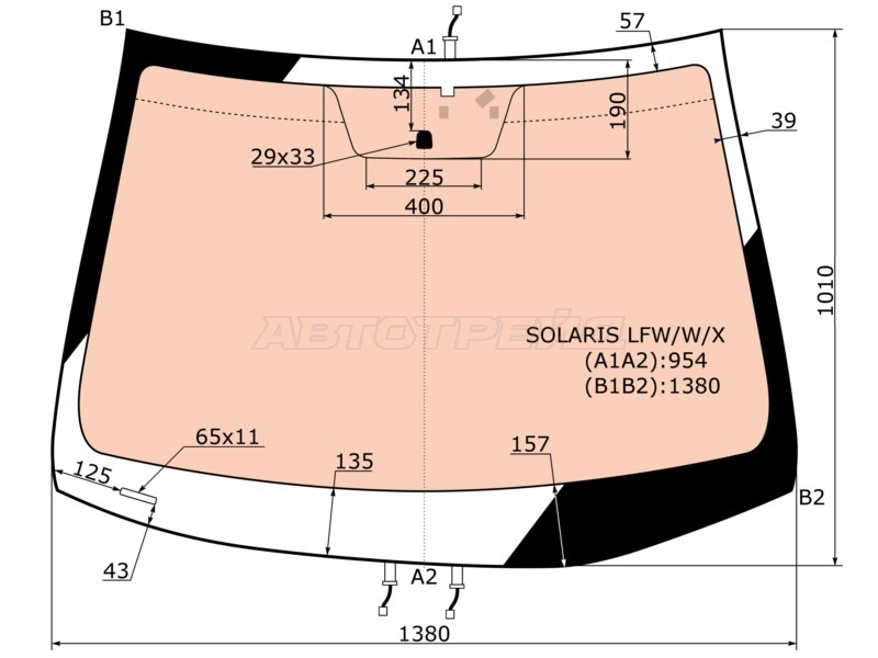 Стекло лобовое (Обогрев полный) Hyundai Solaris 10-17 / Kia Rio 11-17