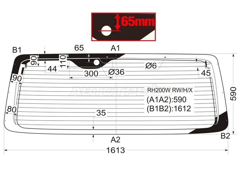 Стекло заднее (Цвет зеленый / Обогрев) Toyota Hiace 04-