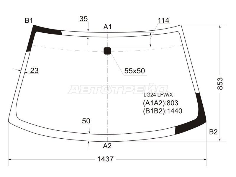 Стекло лобовое (3D HBK / 2D CPE) Mitsubishi Mirage 95-00