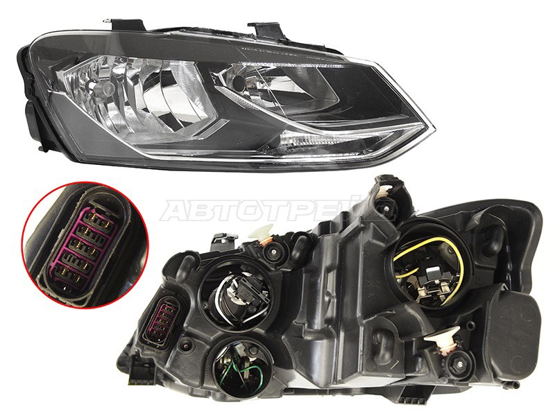 Фара Volkswagen Polo 14-20 (Справа / Галоген / С электрокорректором)