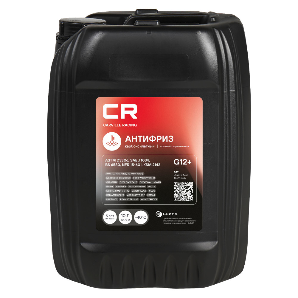 Антифриз, готовый раствор CR G12+ карбоксилатн. флоур., красный -40°С, 10л/10.74кг