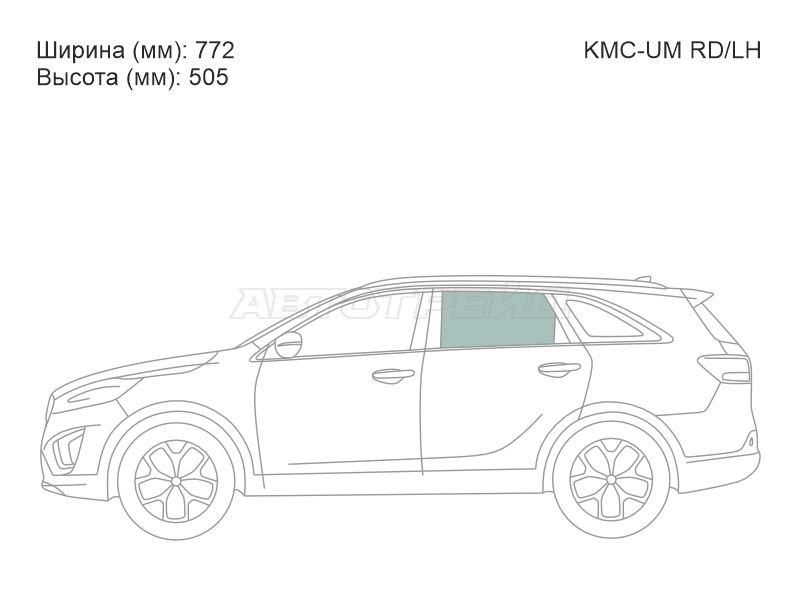 Стекло боковое опускное (Сзади / Слева / Цвет зеленый) Kia Sorento 14-20 / Sorento Prime 14-20
