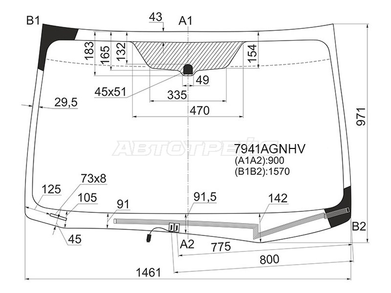 Стекло лобовое (Обогрев щеток) Subaru Forester 12-19