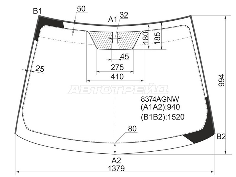 Стекло лобовое (Молдинг) Toyota Auris 06-12 / Blade 06-12