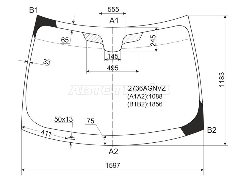 Стекло лобовое (Молдинг) Citroen Jumpy 07-17 / Fiat Scudo 07-16
