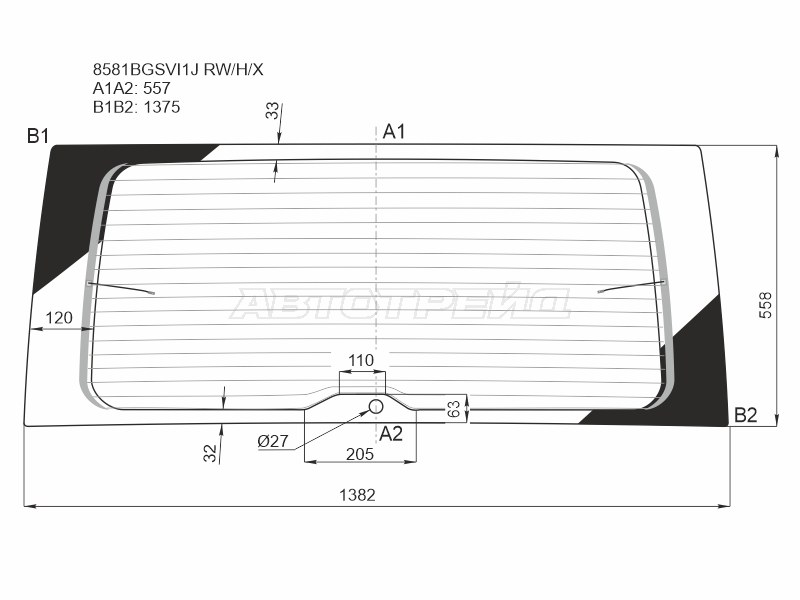 Стекло заднее (Цвет зеленый / Обогрев) Volkswagen Caddy 15-20