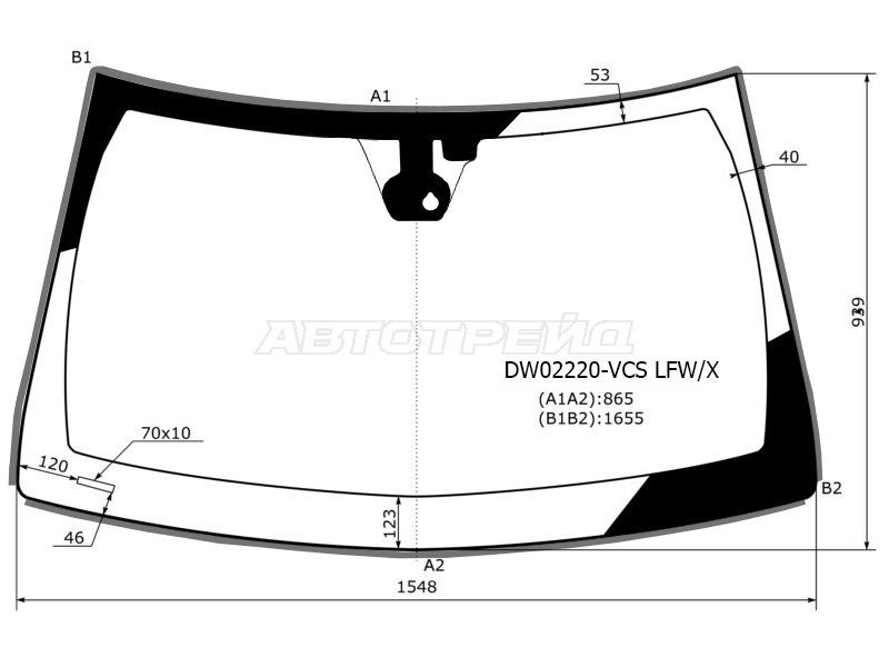 Стекло лобовое (Датчик дождя / Молдинг / Круглый ДД) Dodge Durango 14-20 / Jeep Grand Cherokee 13-22
