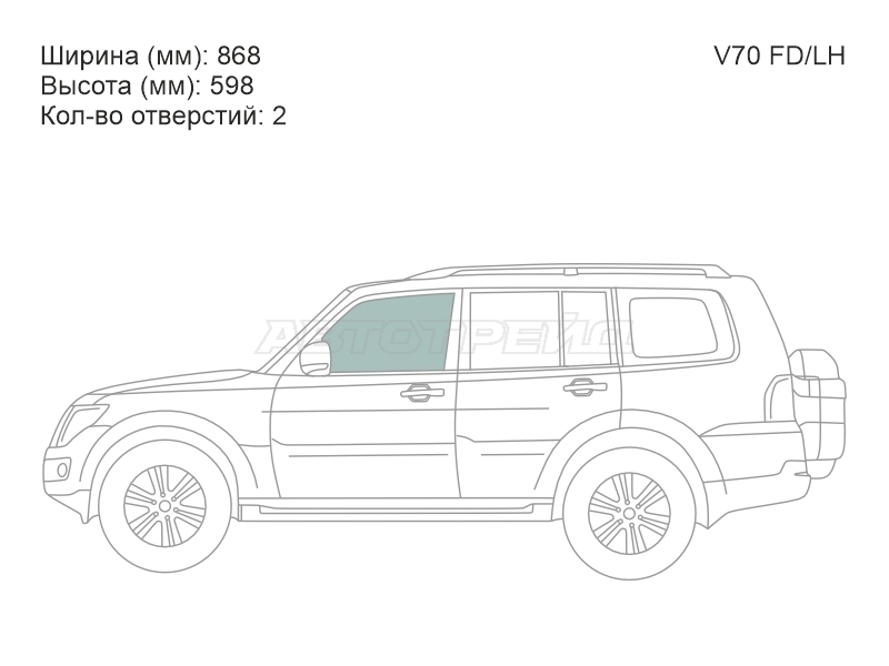 Стекло боковое опускное (Спереди / Слева / Цвет зеленый) Mitsubishi Pajero 99-20